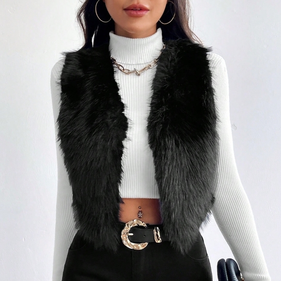 Open Front Fuzzy Vest Coat